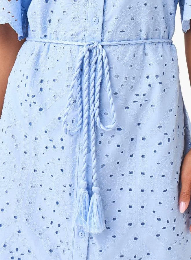 2Xtremz  2Xtremz Schiffili Embroidered Women Shirt Dress with Tie-Up Belt Cotton for Women | Best Price UAE